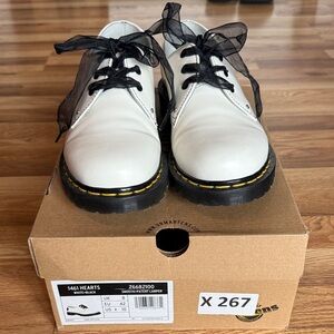 Dr. Martens White Leather Shoes with Black Sheer Laces